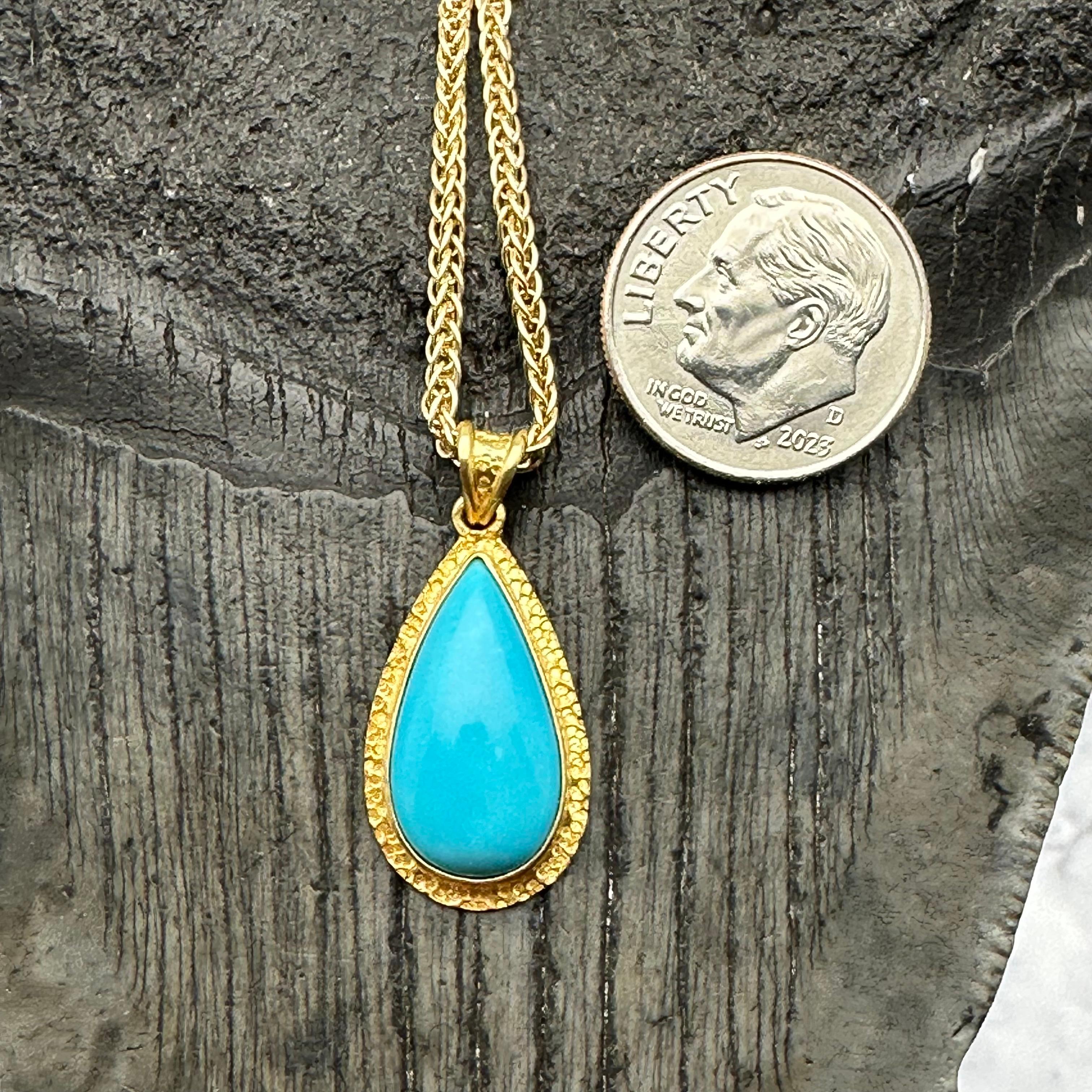 Steven Battelle 4.8 Carats Sleeping Beauty Turquoise 18k Gold Pendant For Sale 2