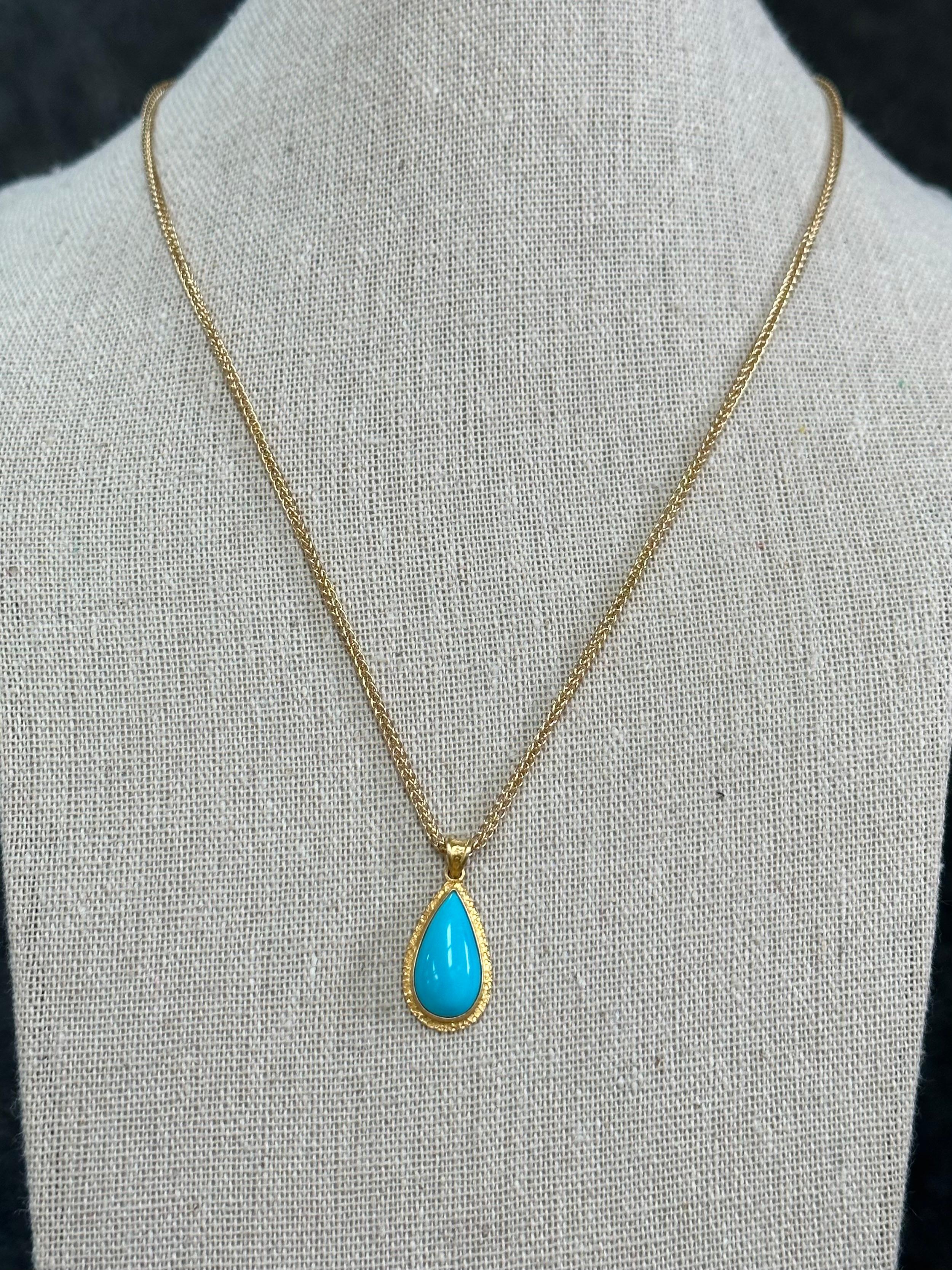 Steven Battelle 4.8 Carats Sleeping Beauty Turquoise 18k Gold Pendant 1