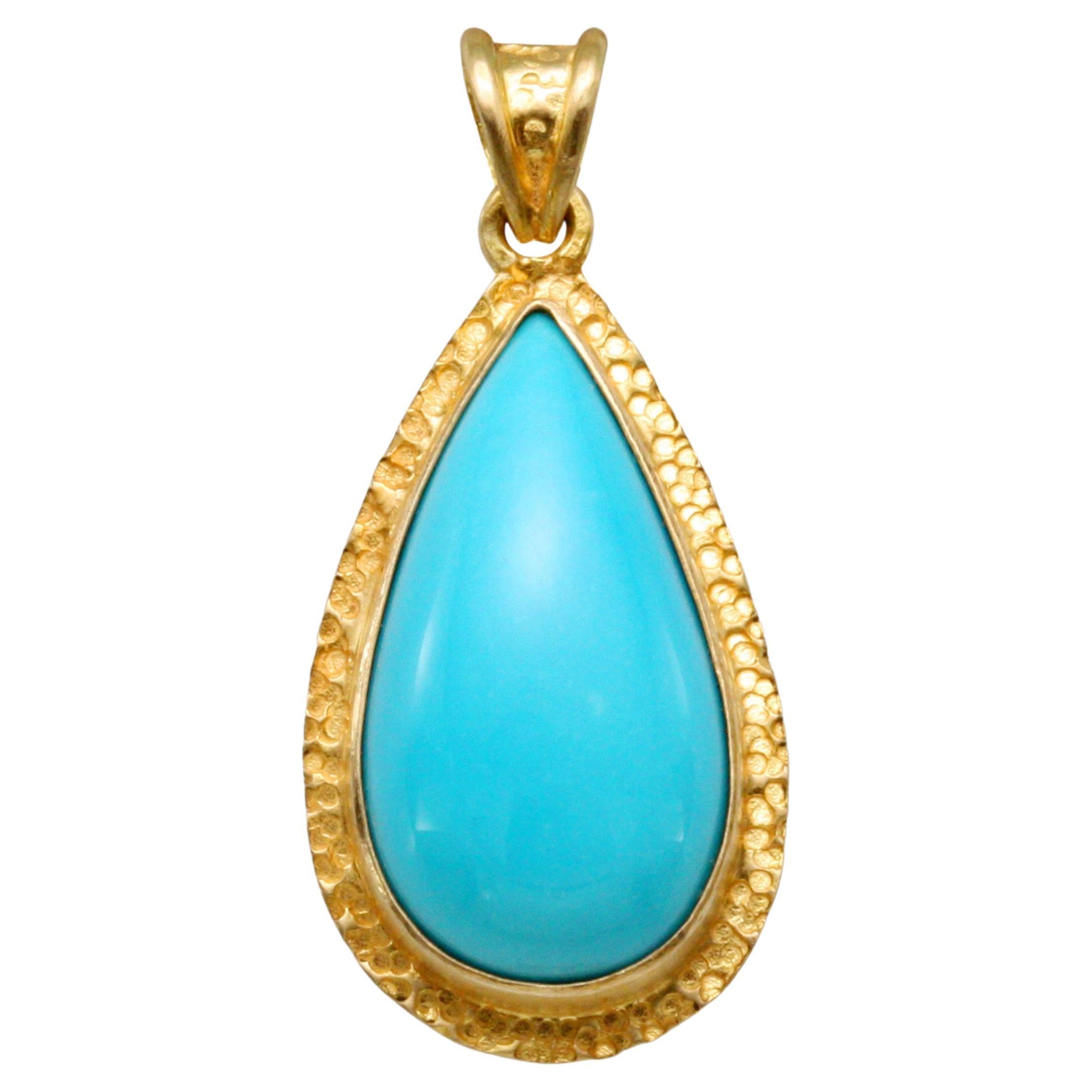 Steven Battelle 4.8 Carats Sleeping Beauty Turquoise 18k Gold Pendant