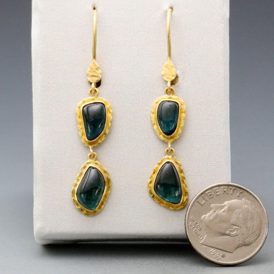 Steven Battelle 4.8 Tourmaline Blue 18K Gold Earrings In New Condition For Sale In Soquel, CA