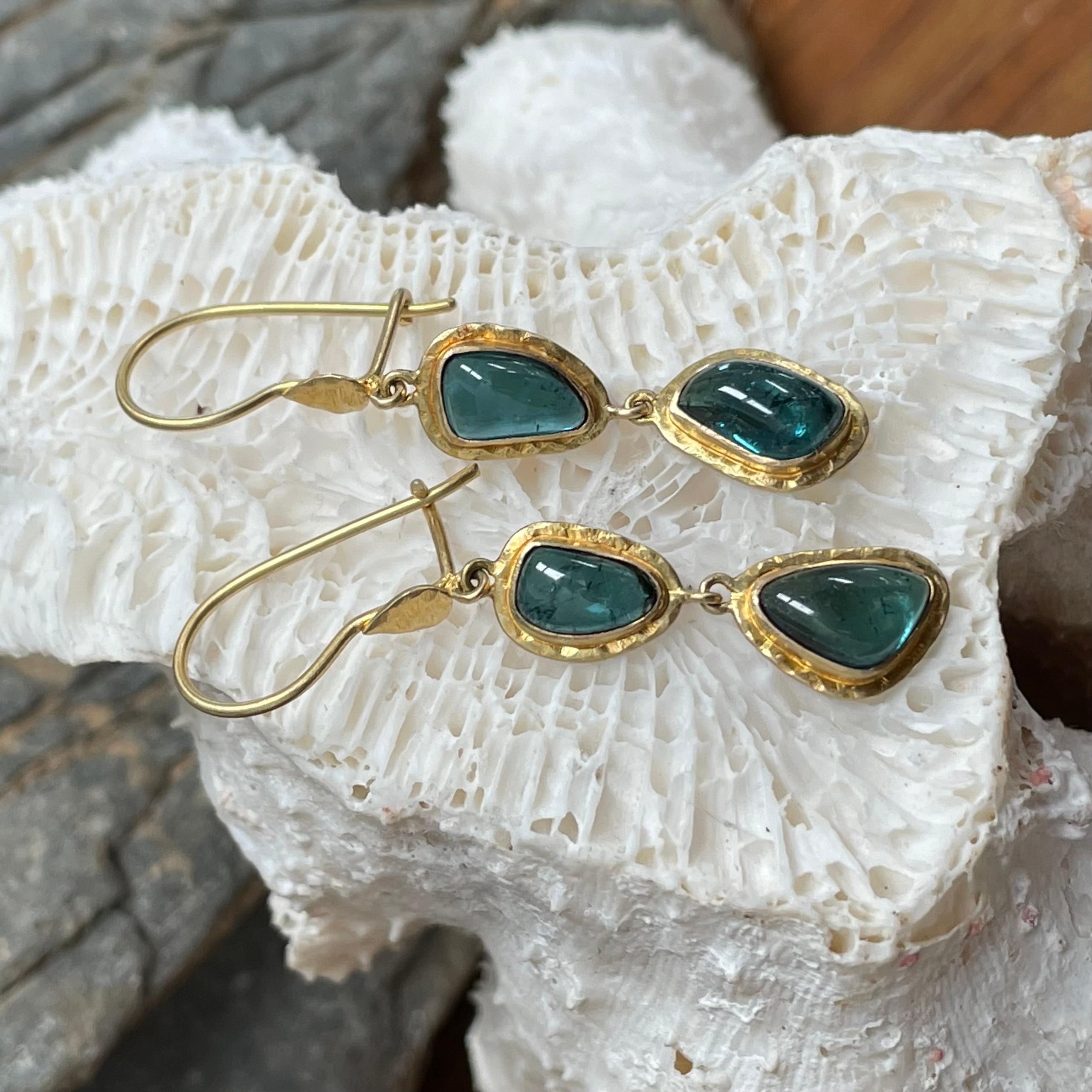 Steven Battelle 4.8 Tourmaline Blue 18K Gold Earrings For Sale 1