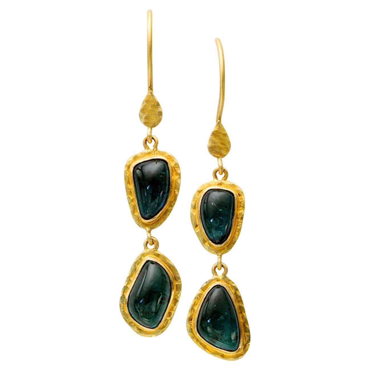Steven Battelle 4.8 Carats Blue Tourmaline 18K Gold Earrings