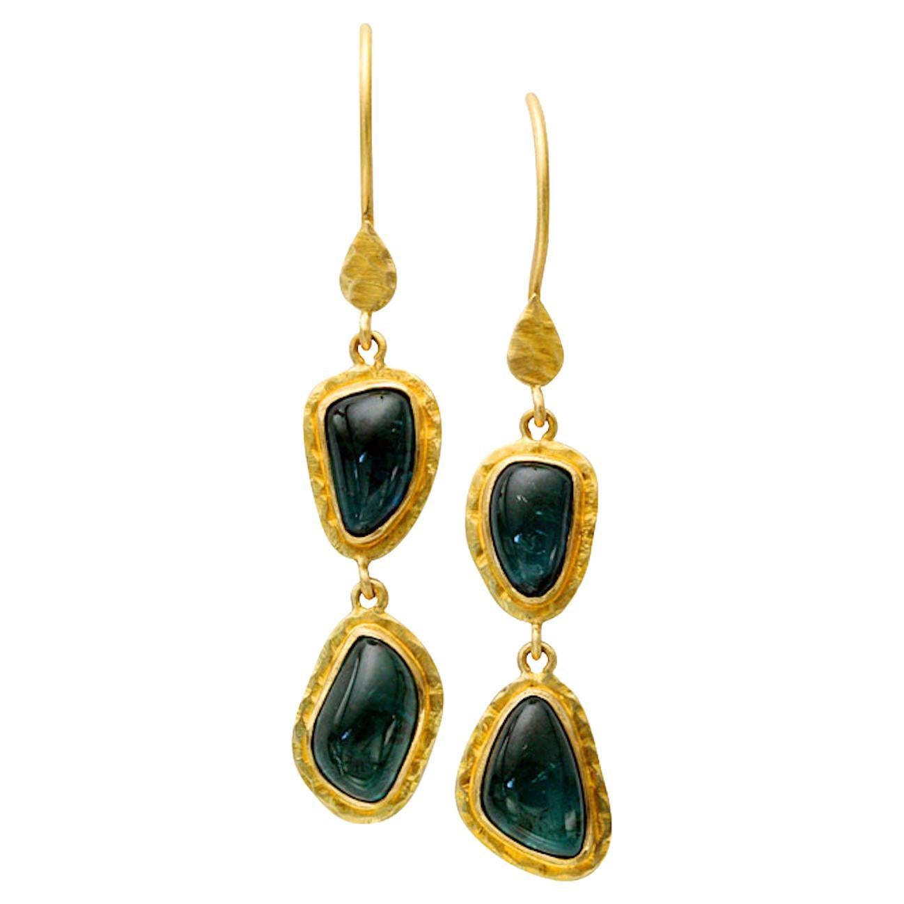 Steven Battelle 4.8 Tourmaline Blue 18K Gold Earrings