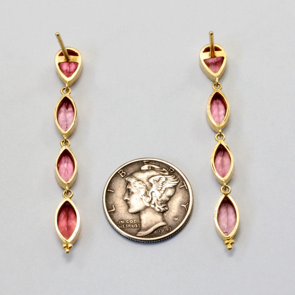Contemporary Steven Battelle 4.9 Carats Pink Tourmaline 18K Gold Post Earrings For Sale