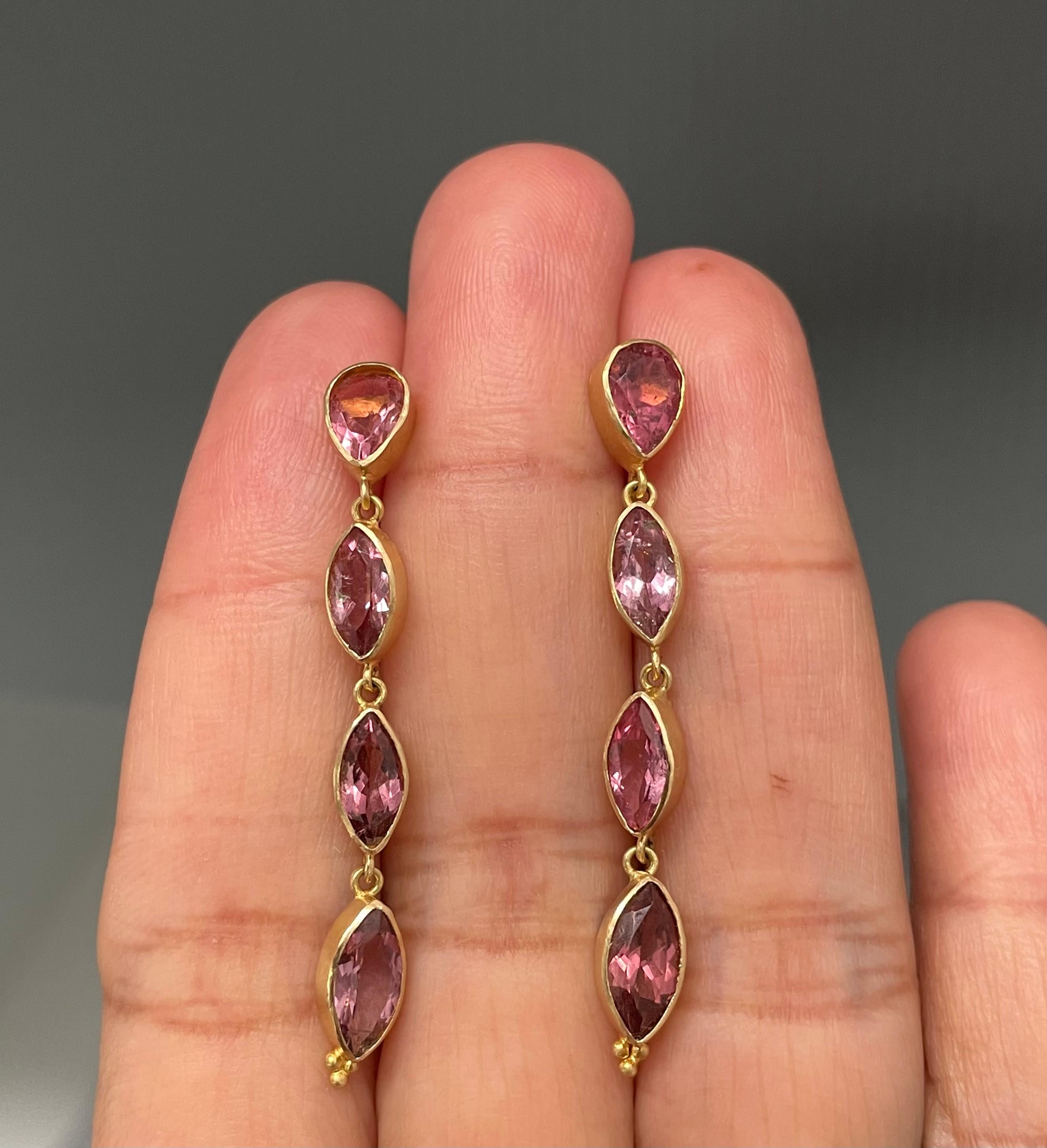 Rose Cut Steven Battelle 4.9 Carats Pink Tourmaline 18K Gold Post Earrings For Sale