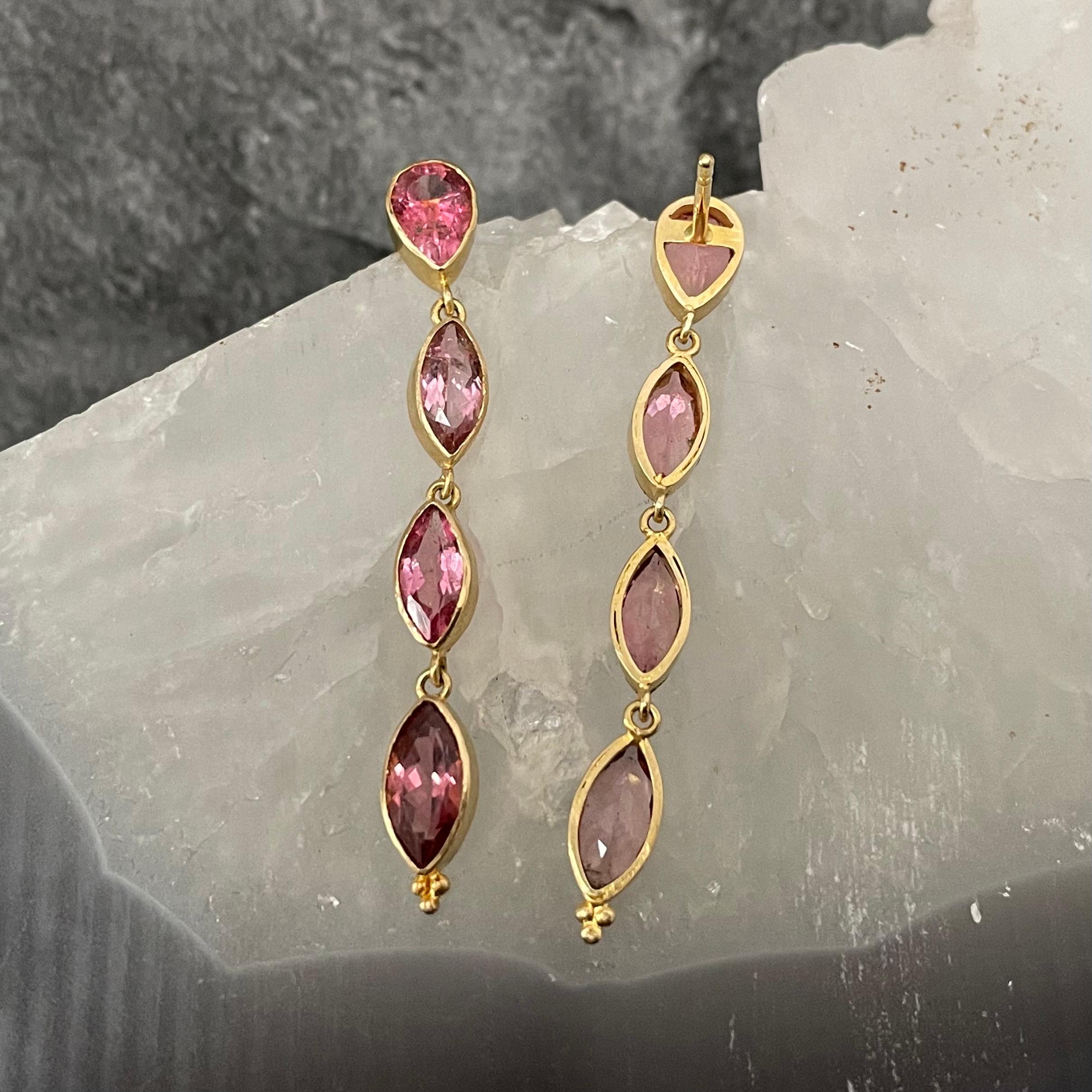 Steven Battelle 4.9 Carats Pink Tourmaline 18K Gold Post Earrings In New Condition For Sale In Soquel, CA