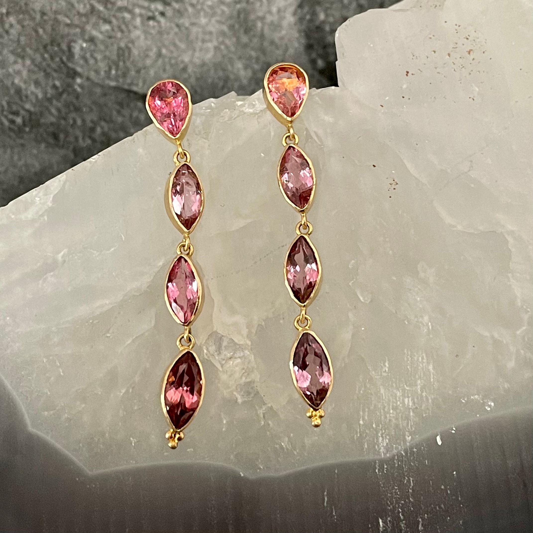 Women's Steven Battelle 4.9 Carats Pink Tourmaline 18K Gold Post Earrings For Sale