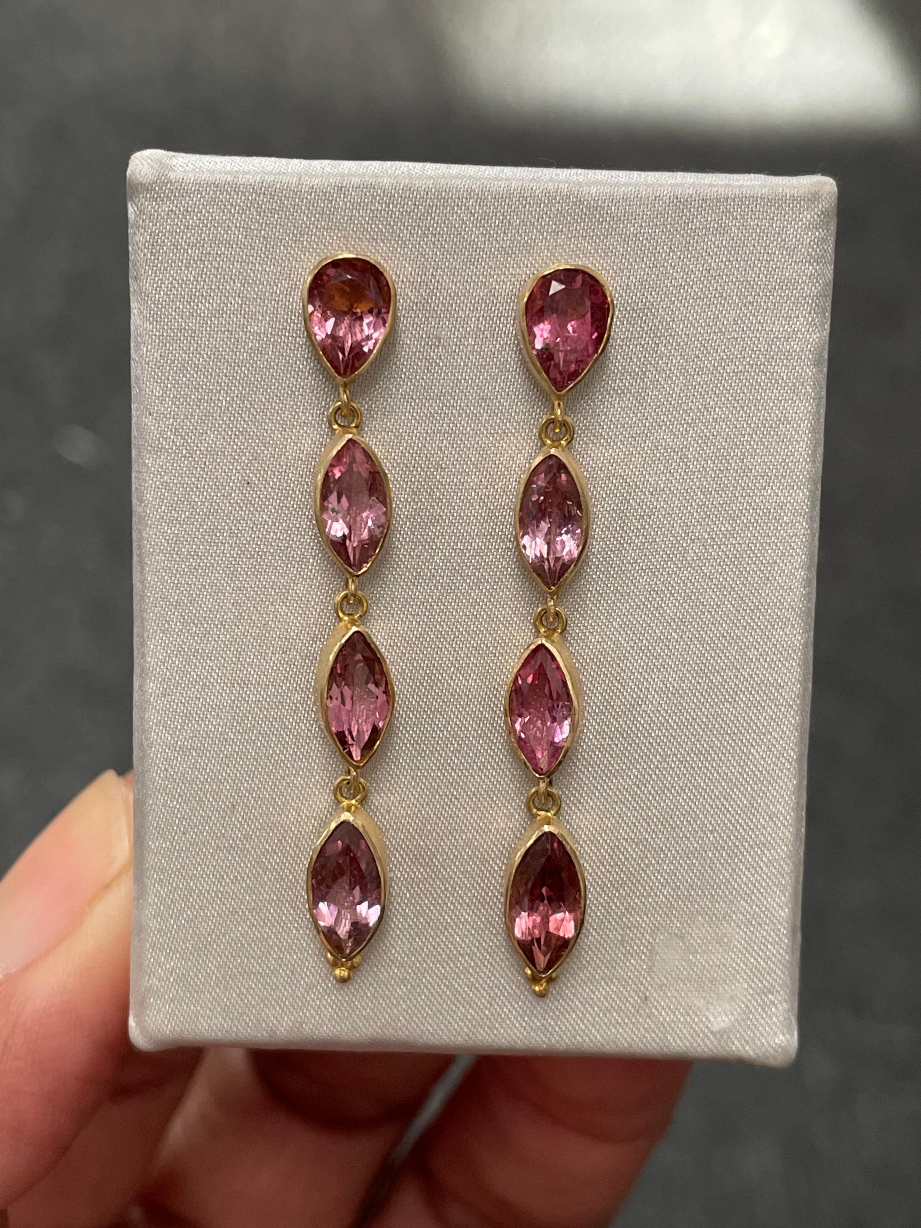 Steven Battelle 4.9 Carats Pink Tourmaline 18K Gold Post Earrings For Sale 1
