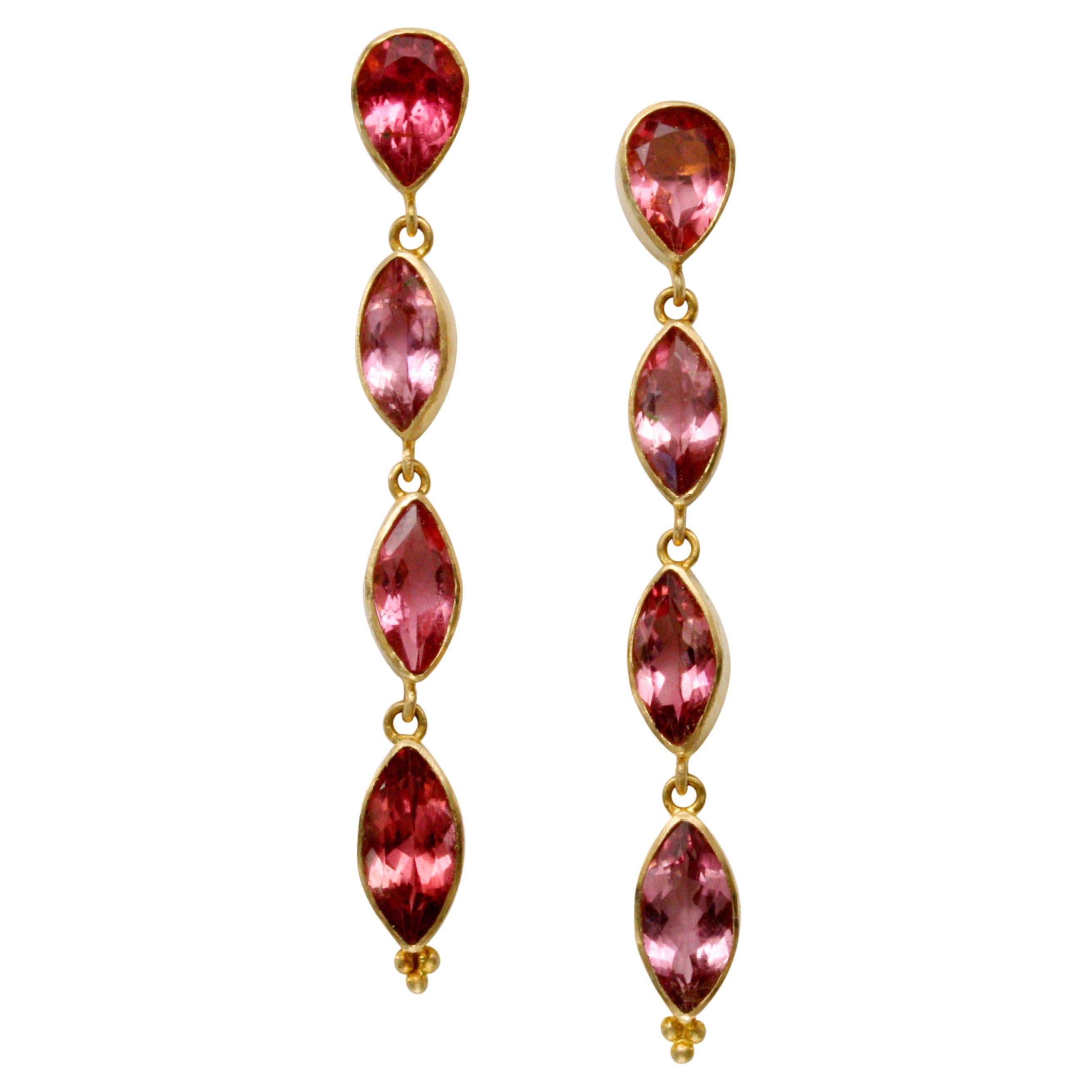 Steven Battelle Boucles d'oreilles en or 18 carats avec tourmaline rose de 4,9 carats