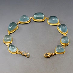 Steven Battelle Bracelet en or 18 carats avec aigue-marine cabochon de 49,0 carats
