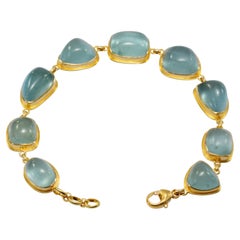 Steven Battelle 49.0 Carats Cabochon Aquamarine 18k Gold Bracelet 