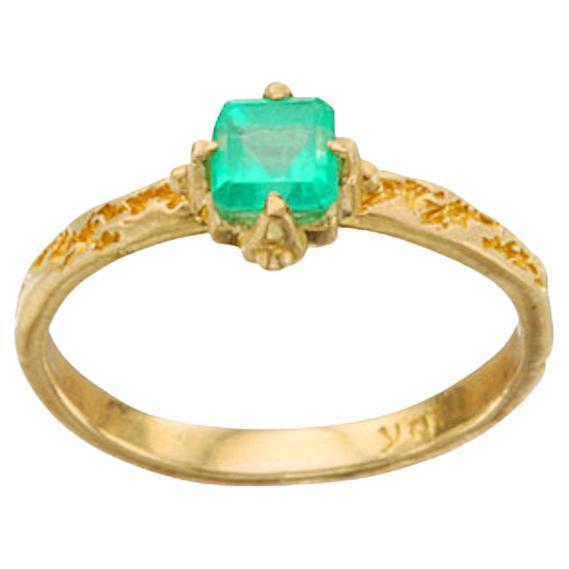 Steven Battelle .5 Carats Square Columbian Emerald 18K Gold Ring For Sale
