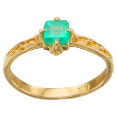 Steven Battelle .5 Carats Square Columbian Emerald 18K Gold Ring