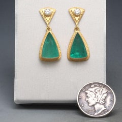 Steven Battelle 5.0 Carats Brazilian Emeralds Diamonds 18K Gold Post Earrings