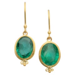Steven Battelle 5.0 Carats Emerald 18K Gold Wire Earrings