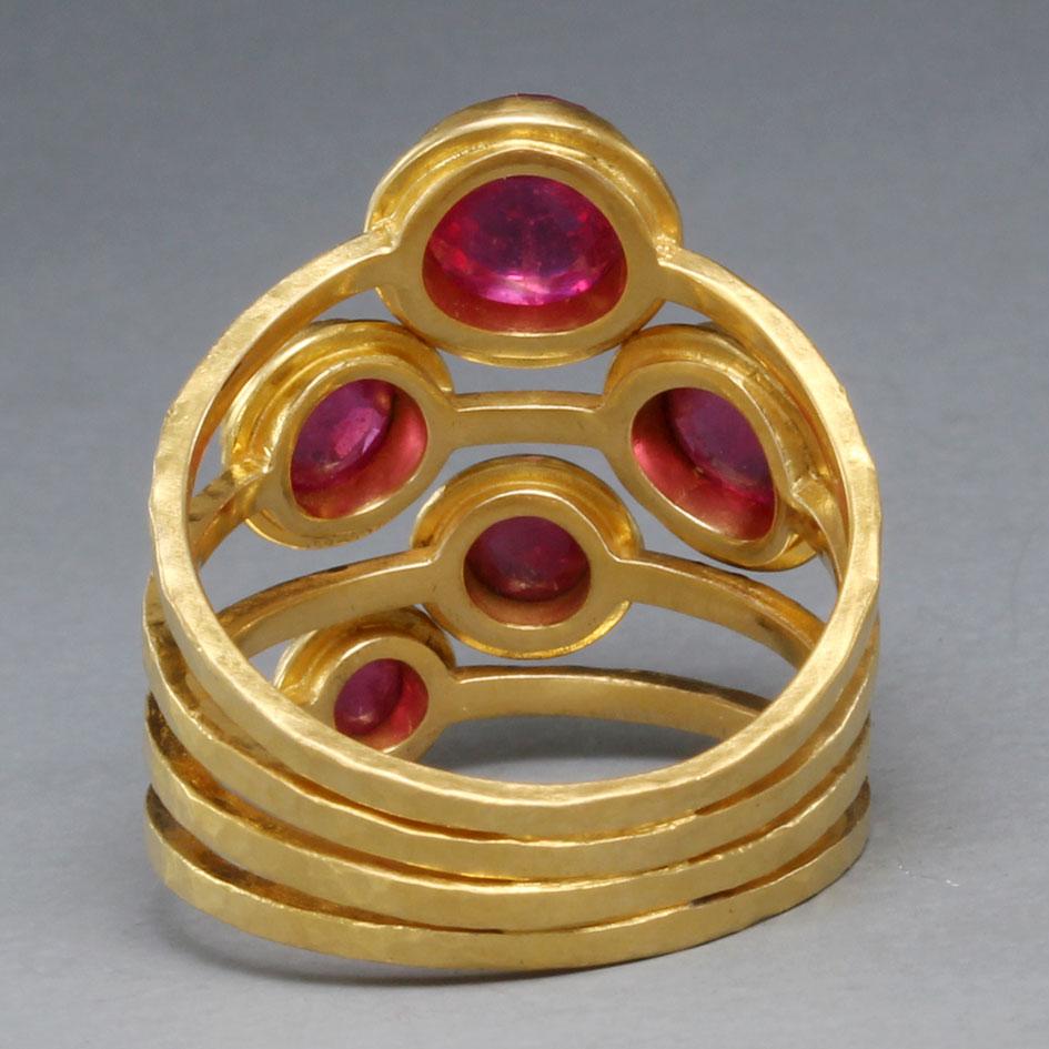 Rose Cut Steven Battelle 5.0 Carats Multiple Ruby 18K Gold Ring For Sale
