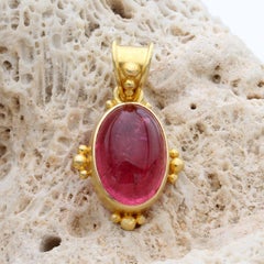 Steven Battelle 5.0 Carats Pink Tourmaline Cabochon 18K Gold Pendant