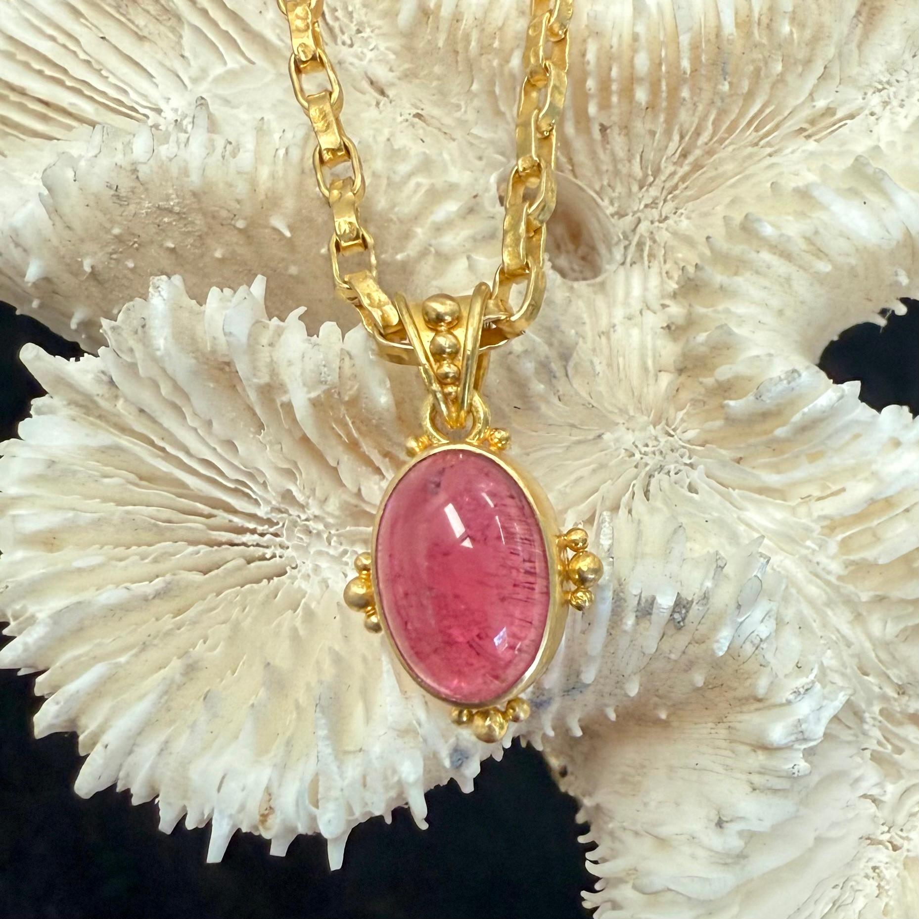 Ciondolo in oro 18K con tormalina rosa da 5,0 carati di Steven Battelle in vendita 2