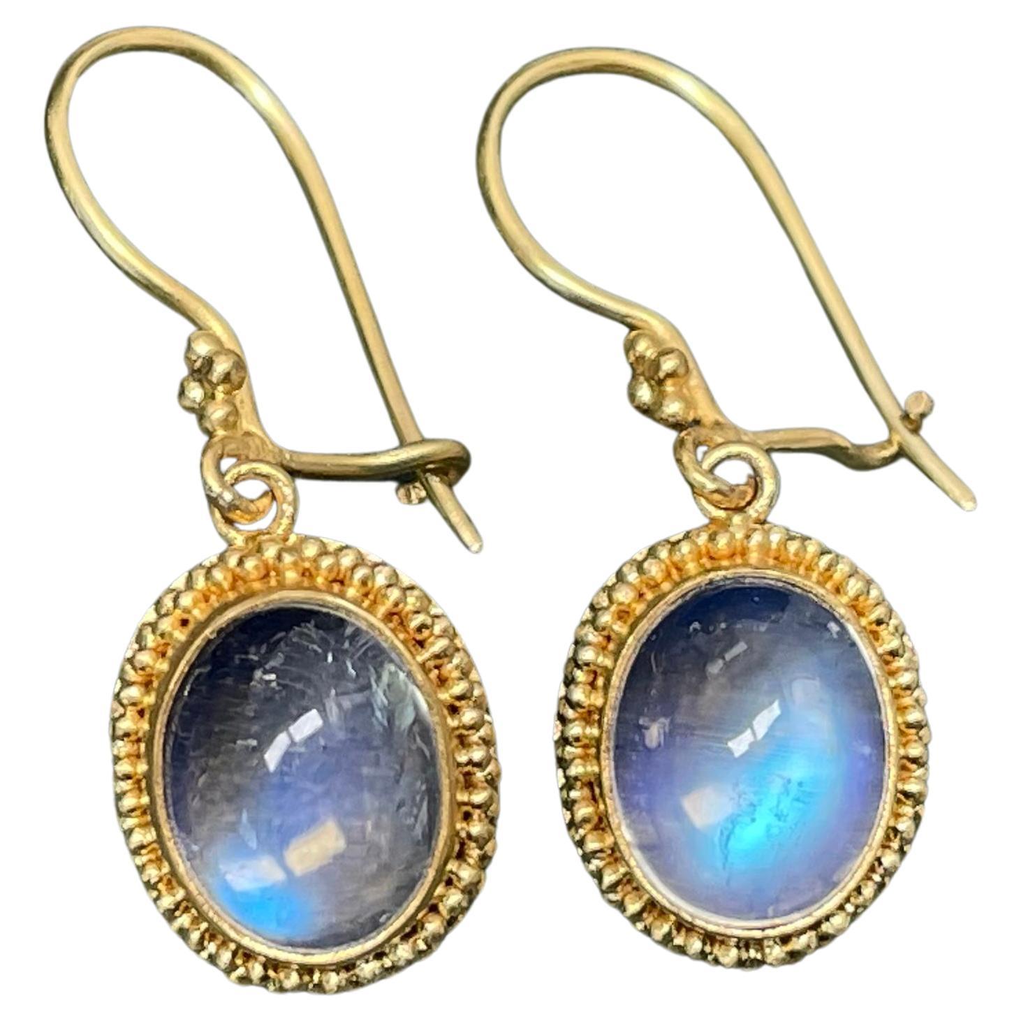 Steven Battelle 5.0 Carats Rainbow Moonstone 22K Gold Wire Earrings