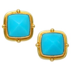 Steven Battelle 5.0 Carats Sleeping Beauty Turquoise 18k Gold Post Earrings