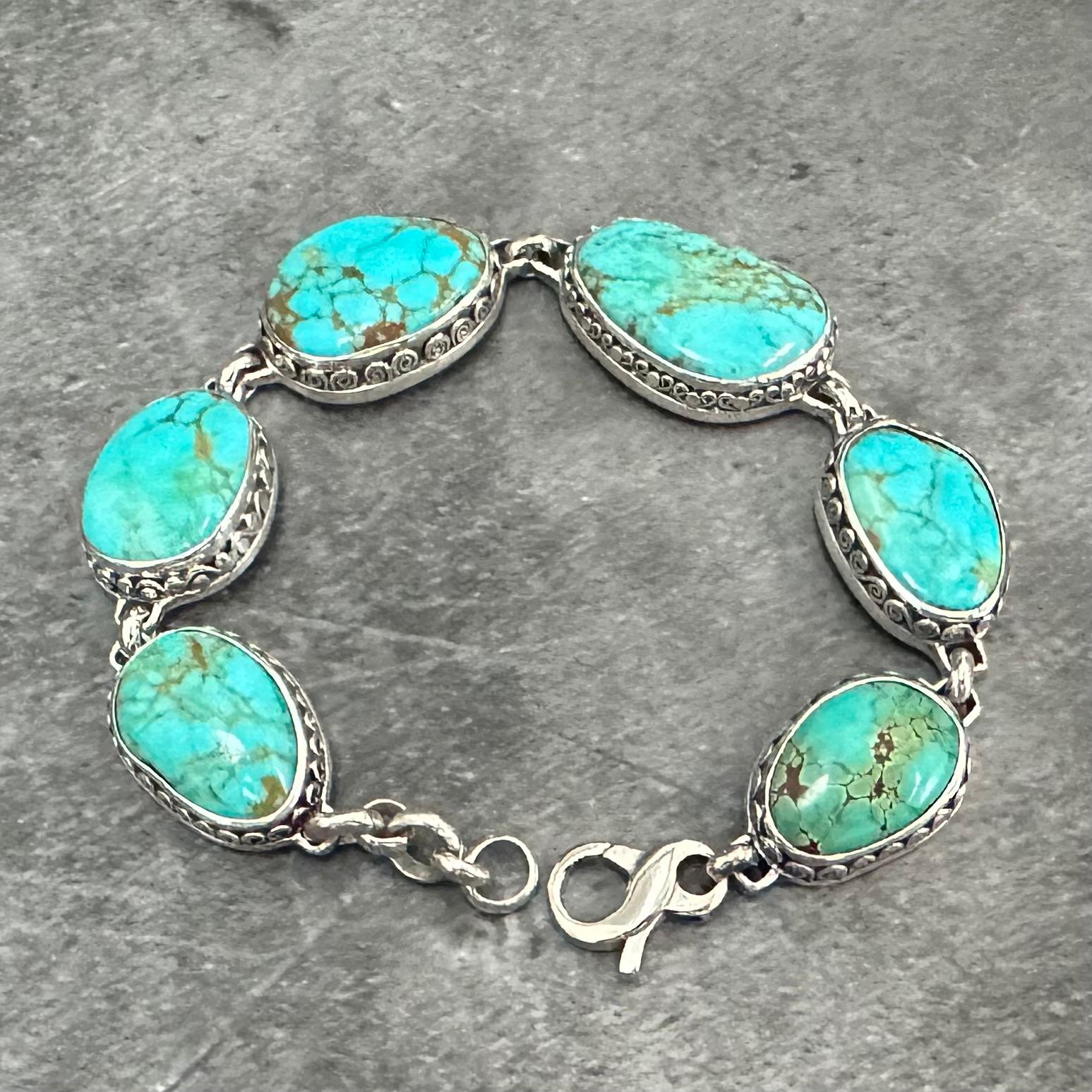 Steven Battelle 50.1 Carats Arizona Turquoise Sterling Silver Bracelet In New Condition For Sale In Soquel, CA