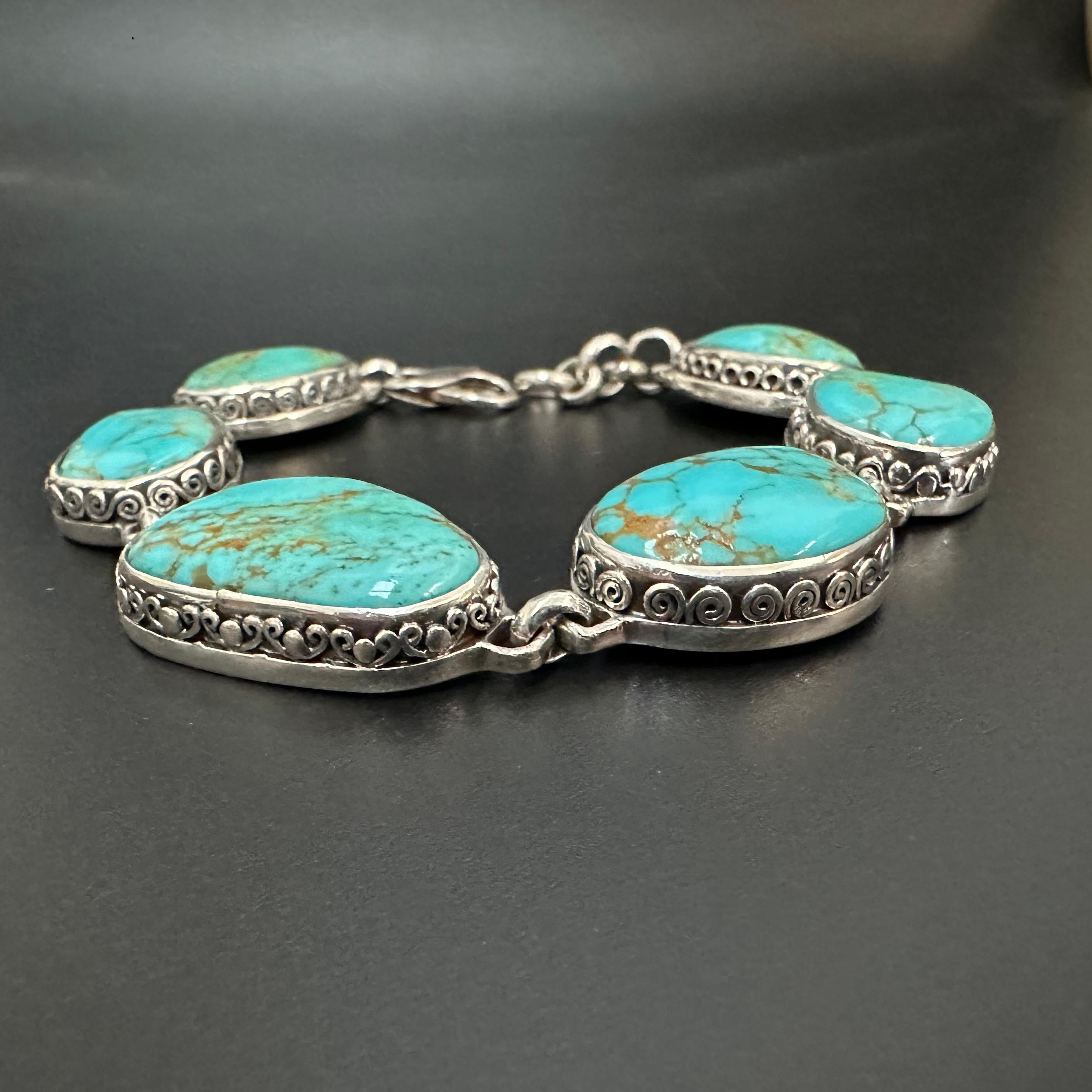 Steven Battelle 50.1 Carats Arizona Turquoise Sterling Silver Bracelet For Sale 3