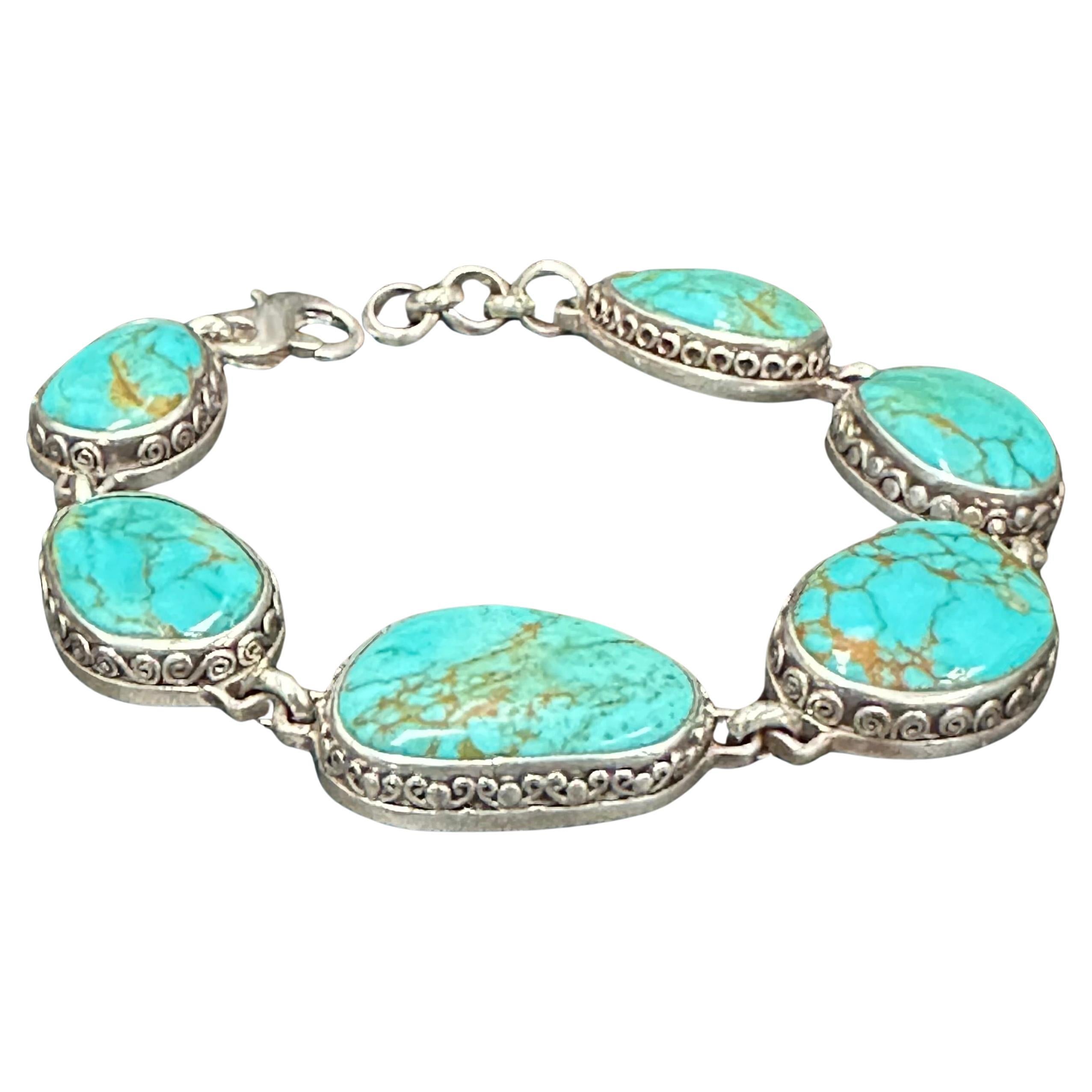 Steven Battelle 50.1 Carats Arizona Turquoise Sterling Silver Bracelet