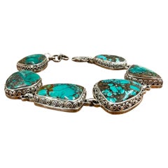 Steven Battelle Bracciale in argento sterling con turchese dell'Arizona da 50.3 carati