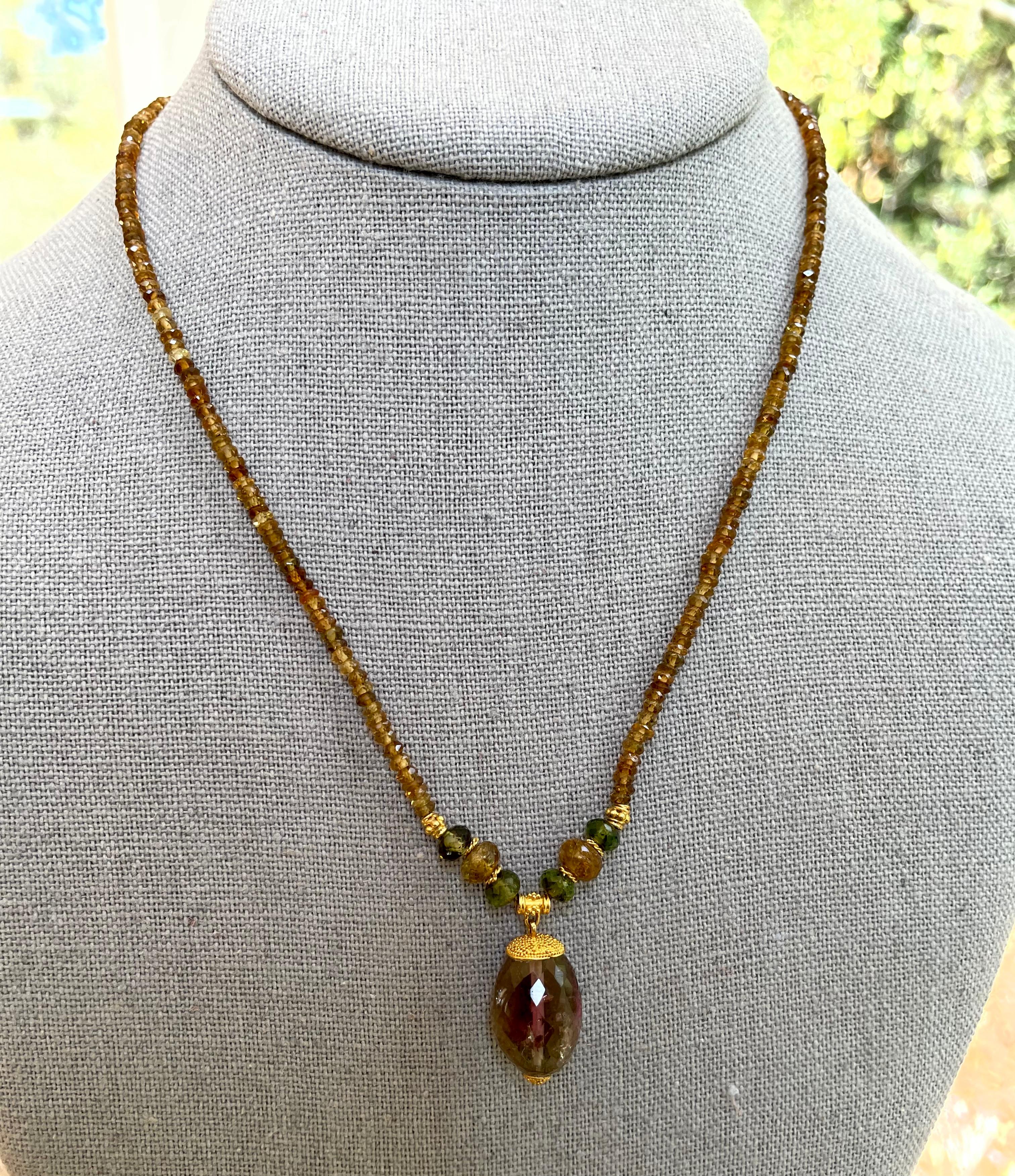 Contemporary Steven Battelle 50.5 Carats Tourmaline Tundra Sapphire 22K Gold Beaded Necklace For Sale