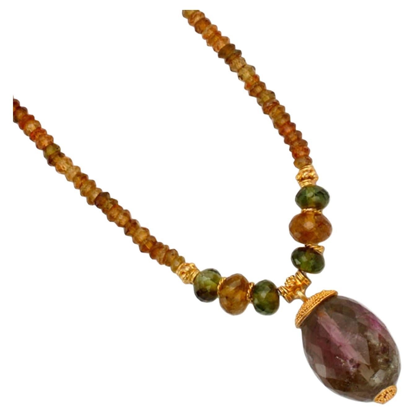 Steven Battelle: 22 Karat Gold Perlenkette mit 50,5 Karat Turmalin, Tundra Saphir