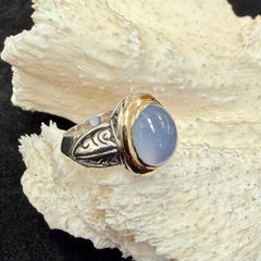 Steven Battelle 5.1 Carats Blue Calcedony 18K Gold/Sterling Silver Ring