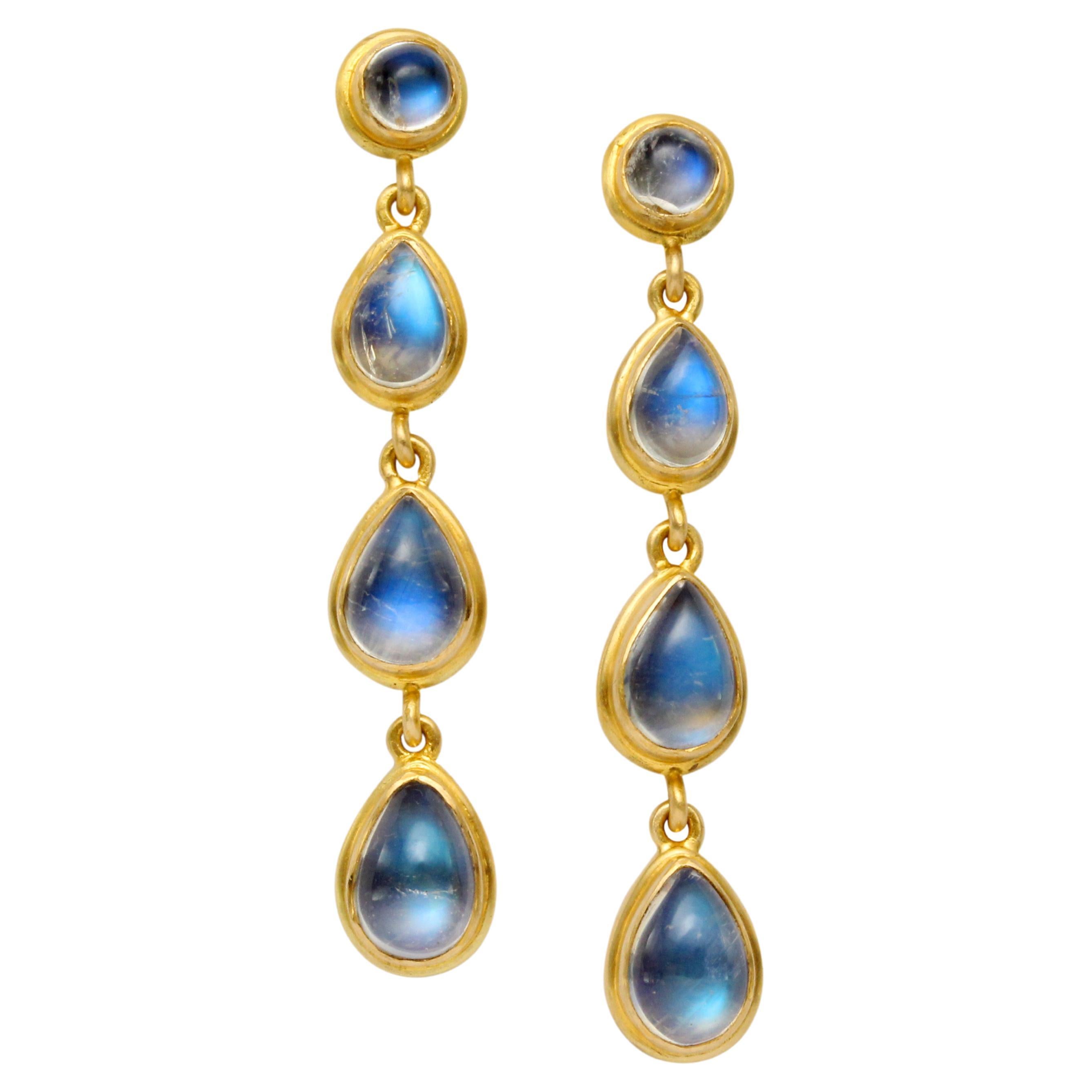 Steven Battelle 5.1 Carats Multi Rainbow Moonstone 18K Gold Post Earring 