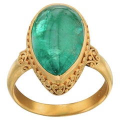 5.2 Carats Cabochon Emerald 22k Gold Ring