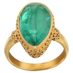 Steven Battelle 5,2 Karat Cabochon Smaragd 22K Gold Ring