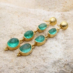Steven Battelle 5.3 Carats Cabochon Emerald 18K Gold Post Earrings