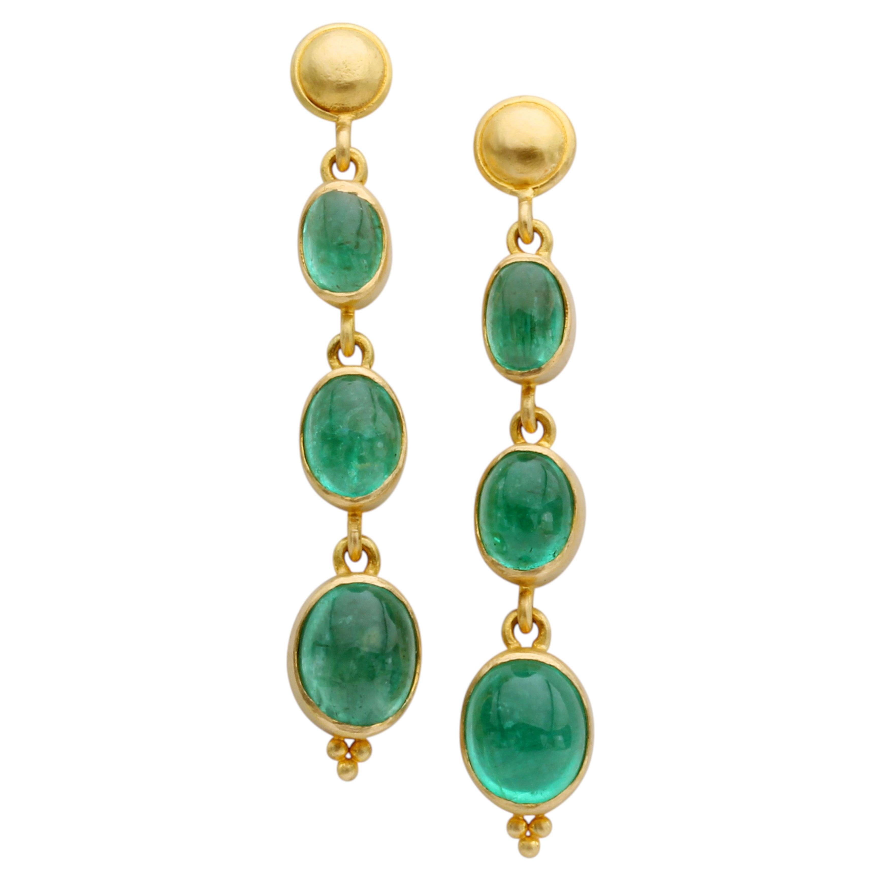 Steven Battelle 5.3 Carats Cabochon Emerald 18K Gold Post Earrings