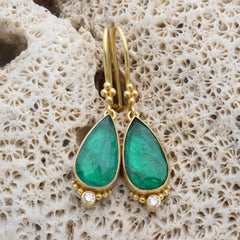 Steven Battelle 5.3 Carats Emerald Diamond 18K Gold Earrings