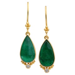 Boucles d'oreilles en or 18 carats Steven Battelle 5,3 carats diamant émeraude