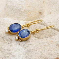 Steven Battelle 5.3 Carats Kyanite Diamond 18K Gold Wire Earrings