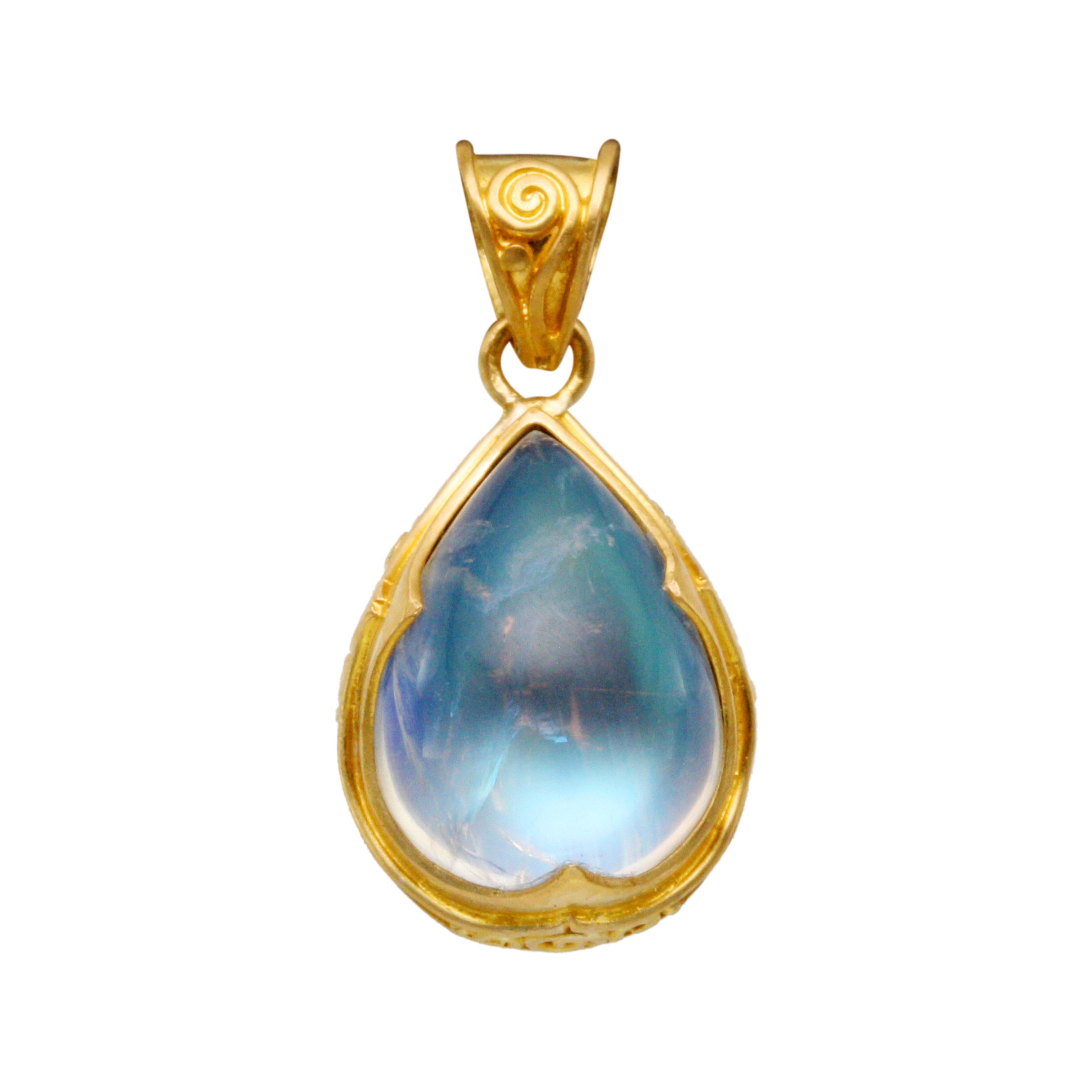 Pendentif en or 18 carats Steven Battelle 5,3 carats pierre de lune arc-en-ciel en vente 2
