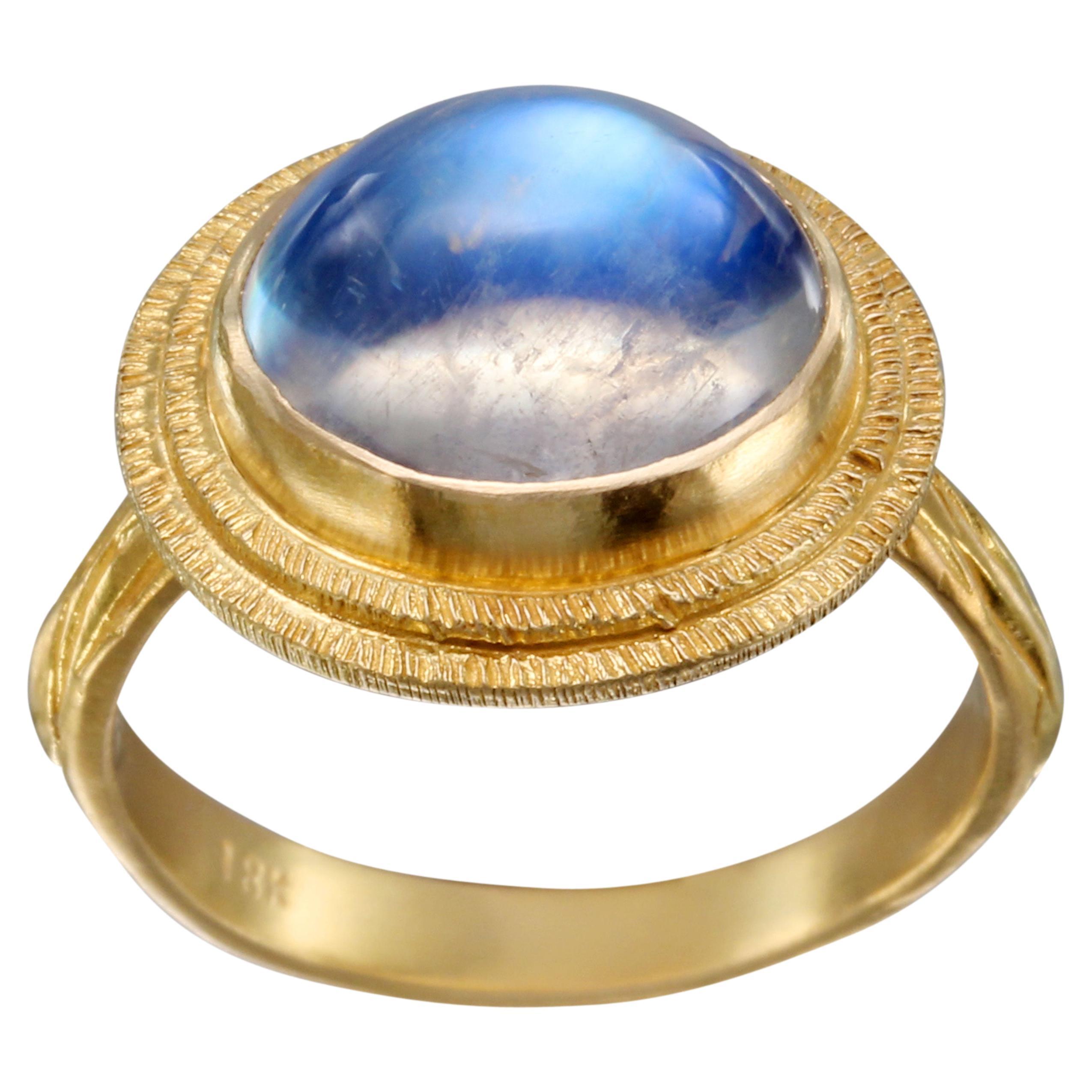 Steven Battelle 5.3 Carats Rainbow Moonstone 18K Gold Ring