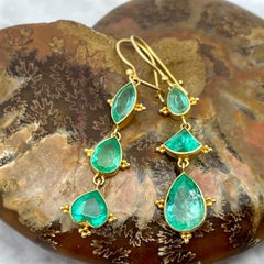 Steven Battelle 5.4 Carats Multi-Stone Columbian Emeralds 18K Gold Wire Earrings