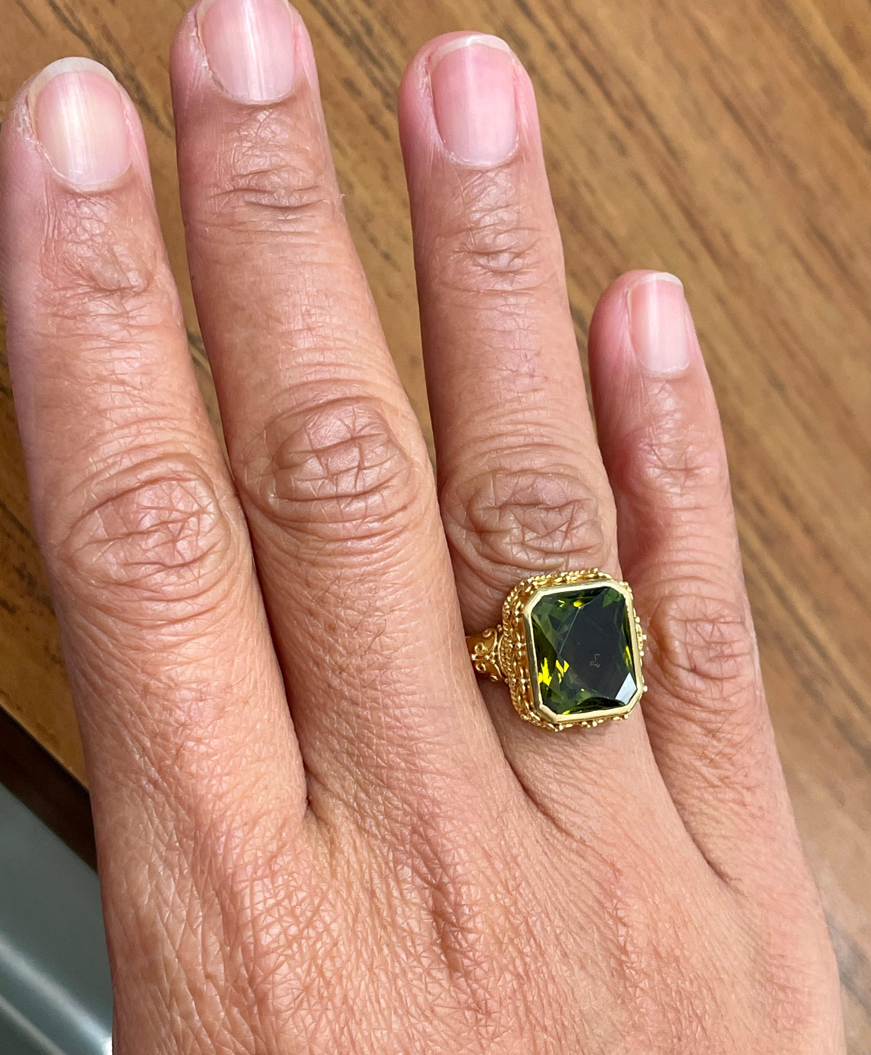 Steven Battelle 5.5 Carat Octagonal Green Tourmaline 22K Gold Ring In New Condition For Sale In Soquel, CA