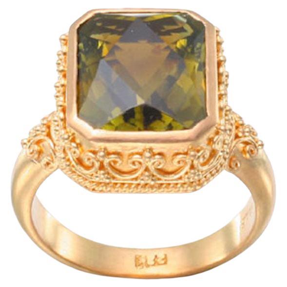 Steven Battelle 5.5 Carat Octagonal Green Tourmaline 22K Gold Ring