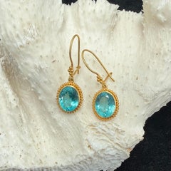 Steven Battelle 5.5 Carats Apatite Granulated 22K Gold Wire Earrings