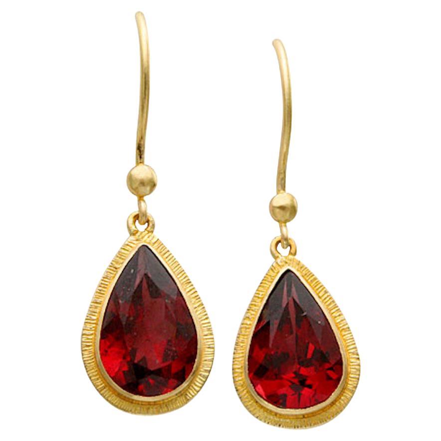 Steven Battelle 5.5 Carats Faceted Garnet 18K Gold Wire Earrings