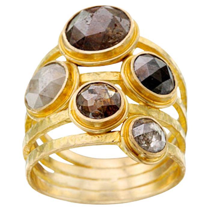 Steven Battelle 5.5 Carats Multi-Stone Natural Diamond 18K Gold Ring For Sale