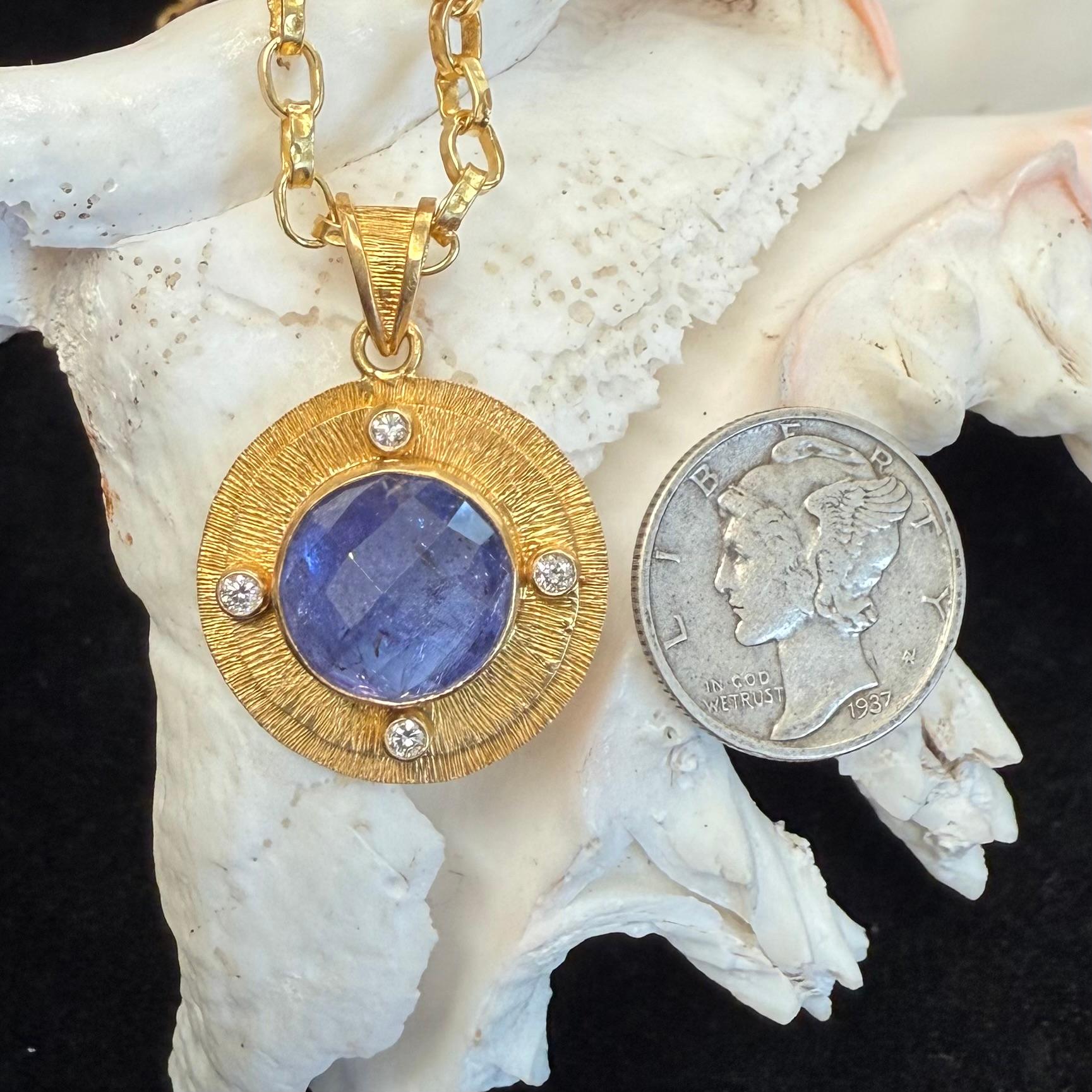 Steven Battelle Ciondolo in oro 18 carati con tanzanite e diamanti taglio rosa da 5,5 carati in vendita 4