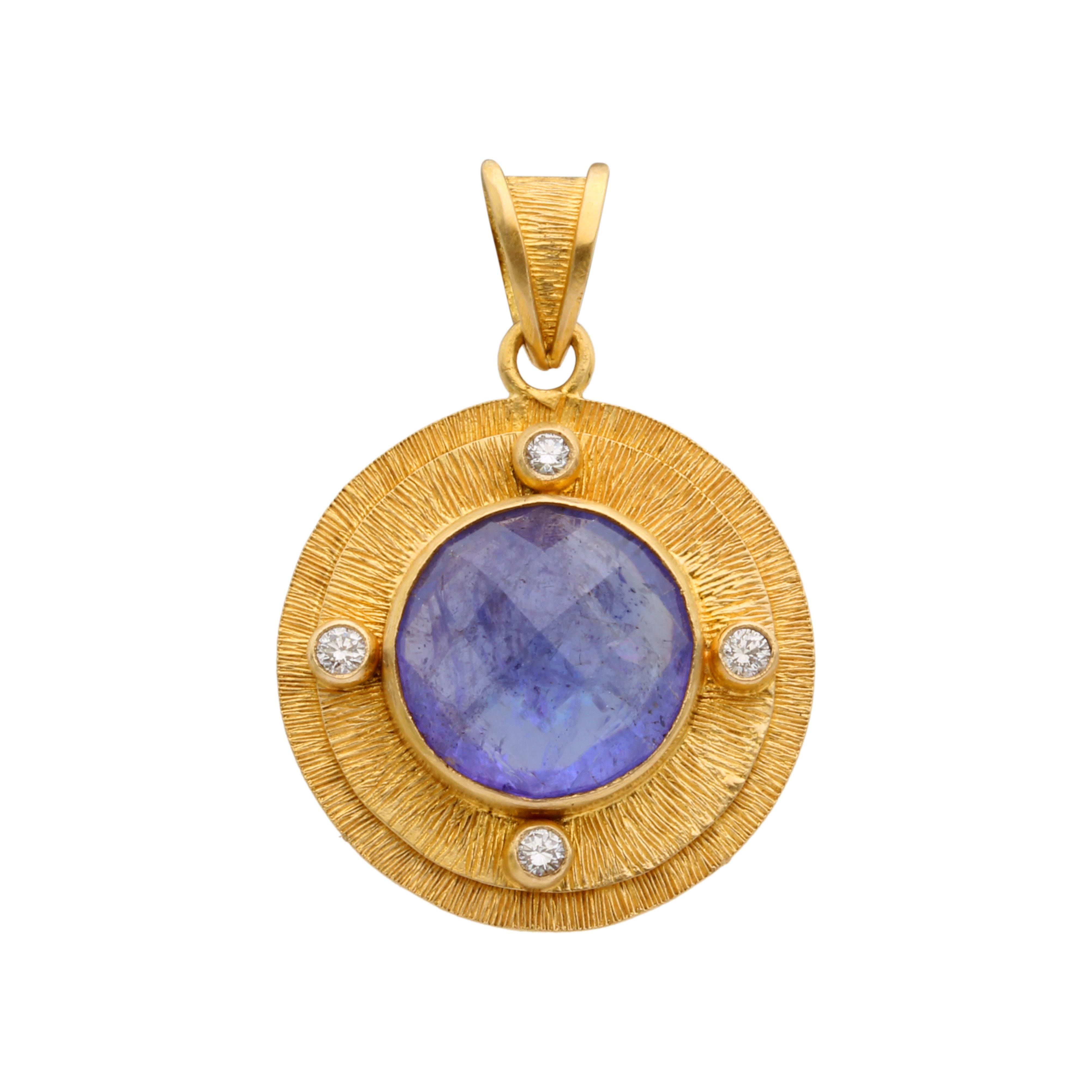 Taglio a rosa Steven Battelle Ciondolo in oro 18 carati con tanzanite e diamanti taglio rosa da 5,5 carati in vendita