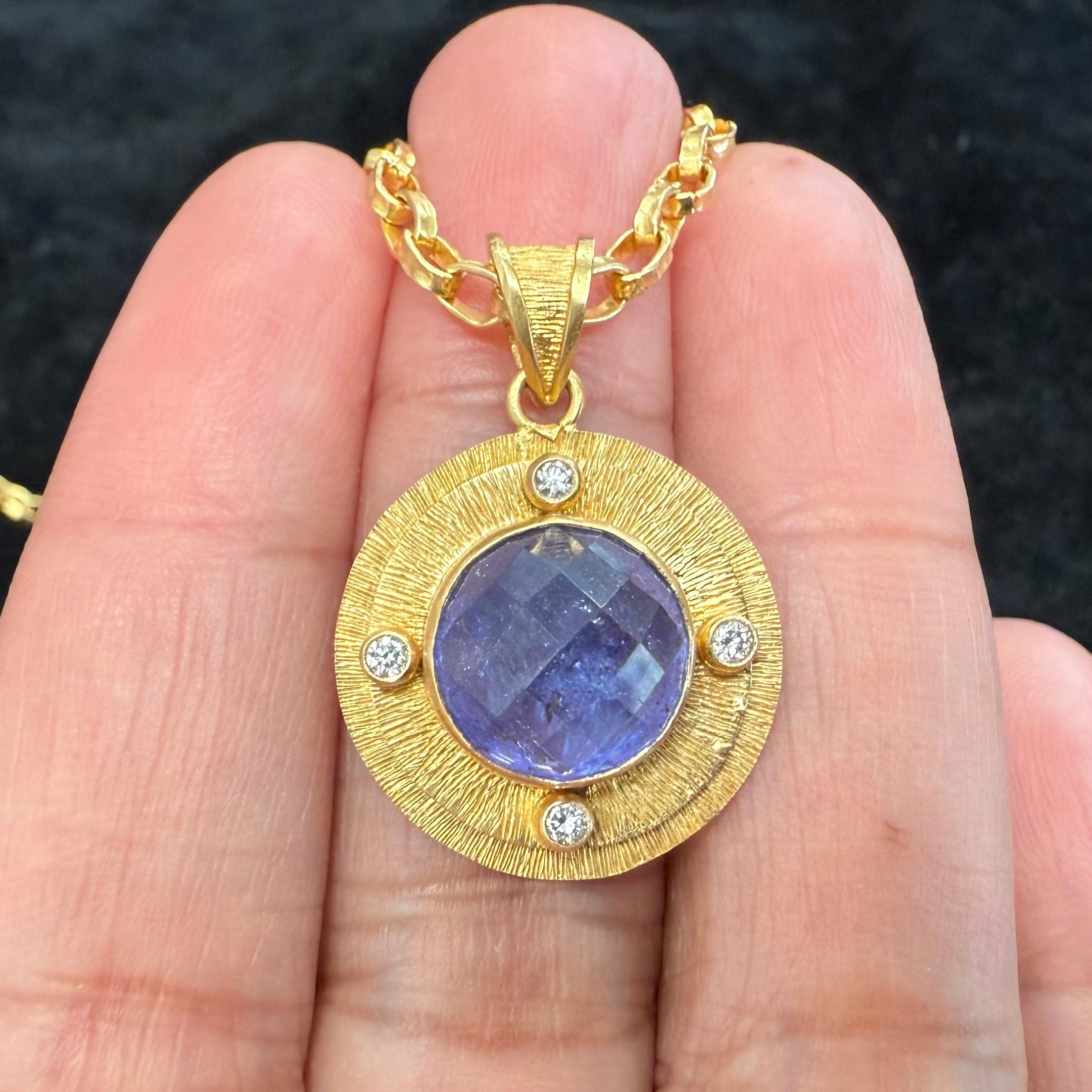 Steven Battelle Ciondolo in oro 18 carati con tanzanite e diamanti taglio rosa da 5,5 carati in vendita 1